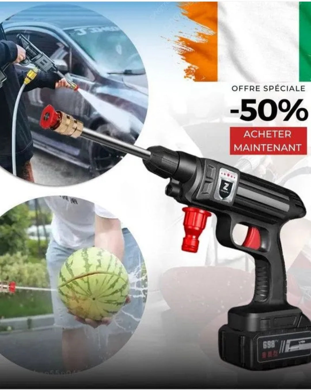 ( Deux batteries. ) pistolet pour lavage de voiture et arrosage de jardin à haute pression sans fil